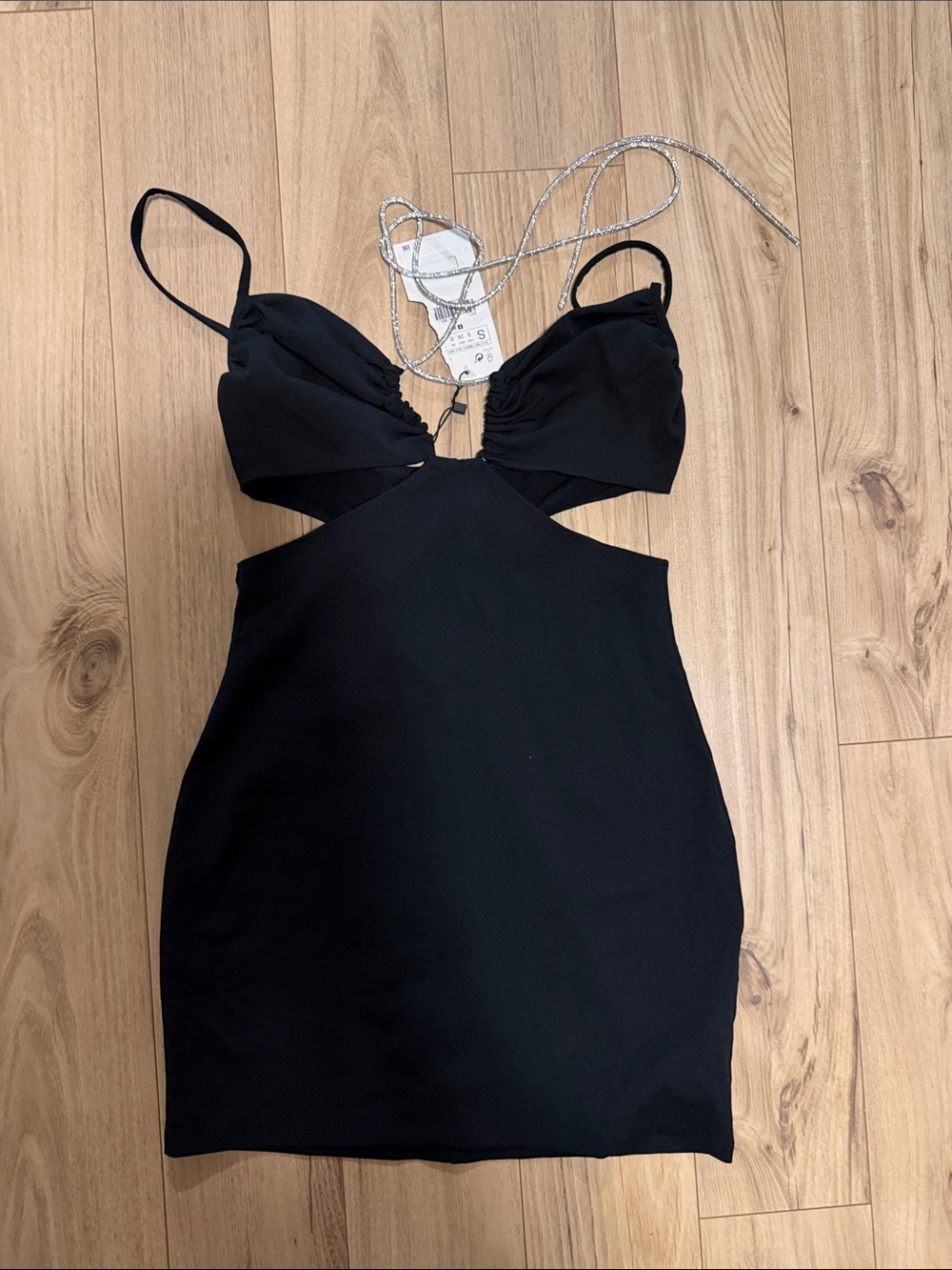 Zara Black Cutout Mini Dress with Spaghetti Straps
